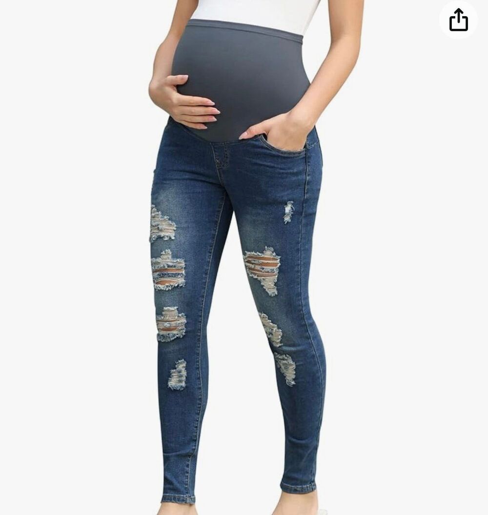 Maacie Over Belly Skinny Ripped Maternity Jeans Size M New With Tags